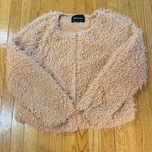 Stradivarius Pink Fuzzy Faux Fur Jacket Size Large EUC